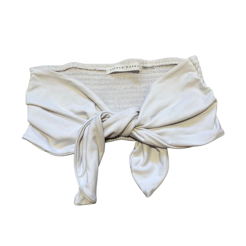 Summer Sale ☀️Susana Monaco White Smocked Tie-Front Bandeau Top Size S